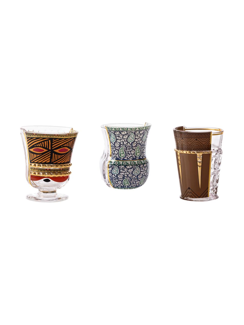 Set de copas de vidrio de diseño Hybrid, 3 uds., Cristal, Transparente, multicolor, Ø 9 x Al 10 cm, 220 ml