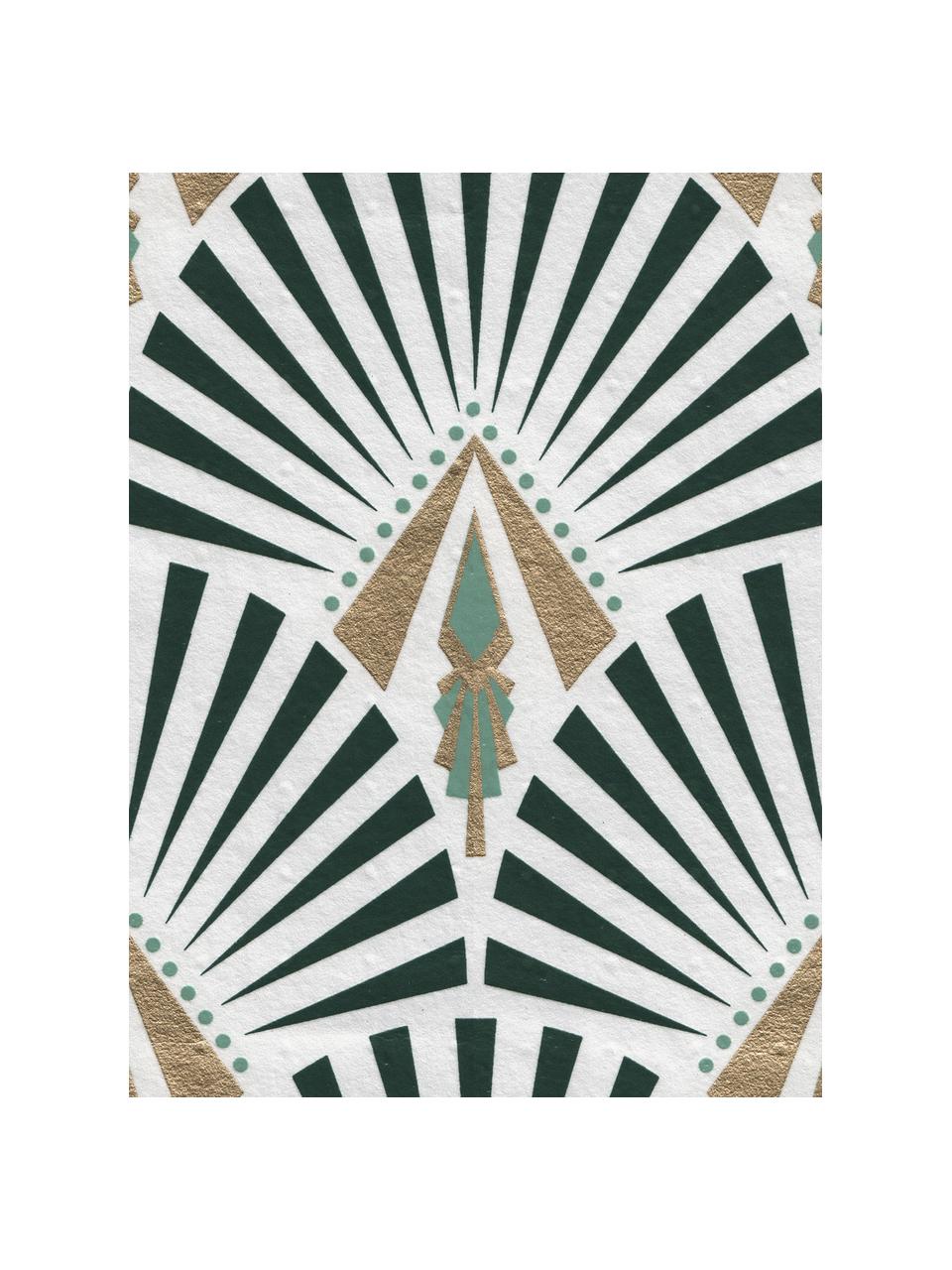 Carta da parati Luxus Geometric Art, Tessuto non tessuto, Bianco, verde, verde scuro, dorato, Larg. 52 x Alt. 1005 cm