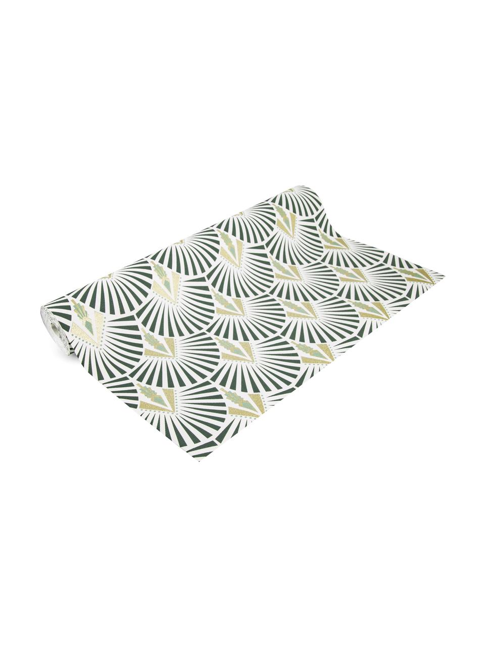 Papel pintado Luxus Geometric Art, Tejido no tejido, Blanco, verde, verde oscuro, dorado, An 52 x Al 1005 cm