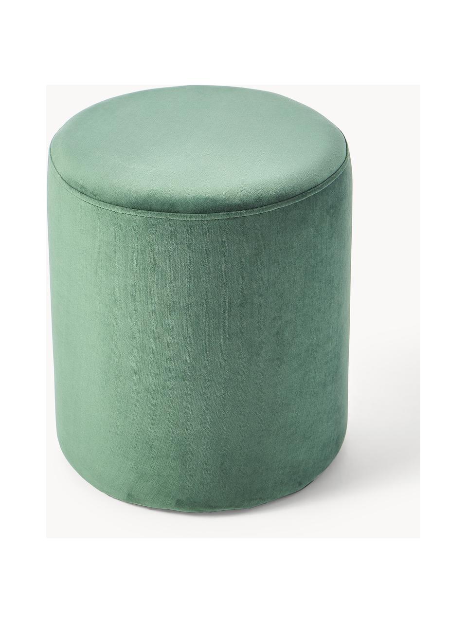 Pouf en velours Daisy, Velours vert sauge, Ø 38 x haut. 45 cm