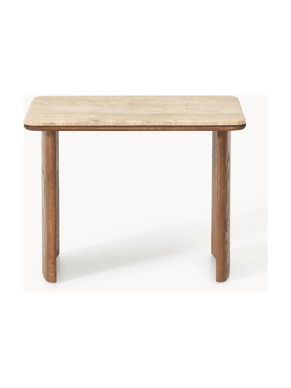 Tables d'appoint en chêne avec plateaux en marbre Chandler, 2 élém., Bois de chêne, beige travertin, Lot de tailles différentes