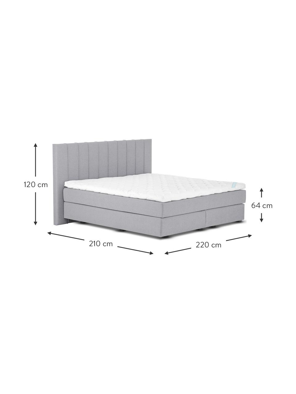 Premium boxspring bed Lacey in grijs, Matras: 7-zones-pocketveringkern , Poten: massief gelakt beukenhout, Geweven stof grijs, 200 x 200 cm