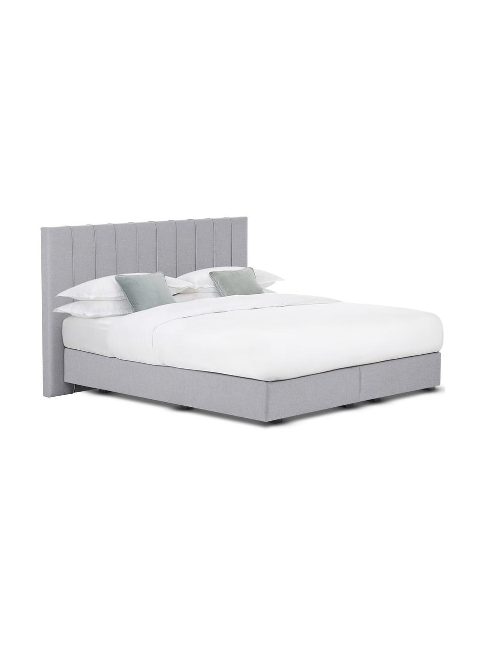 Premium boxspring bed Lacey in grijs, Matras: 7-zones-pocketveringkern , Poten: massief gelakt beukenhout, Geweven stof grijs, 200 x 200 cm