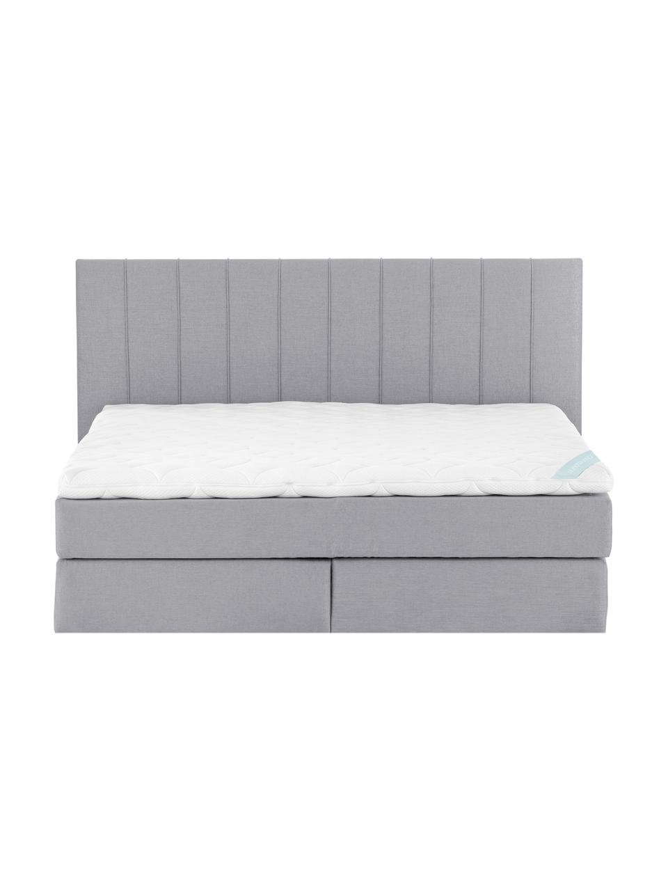 Premium boxspring bed Lacey in grijs, Matras: 7-zones-pocketveringkern , Poten: massief gelakt beukenhout, Geweven stof grijs, 200 x 200 cm