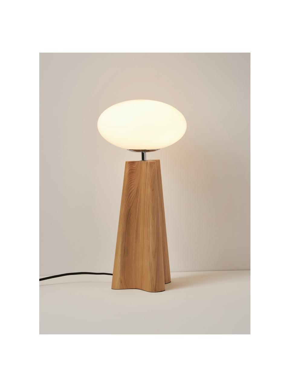 Lampa stołowa z drewna jesionowego Aino, Jasne drewno naturalne, biały, Ø 23 x W 48 cm