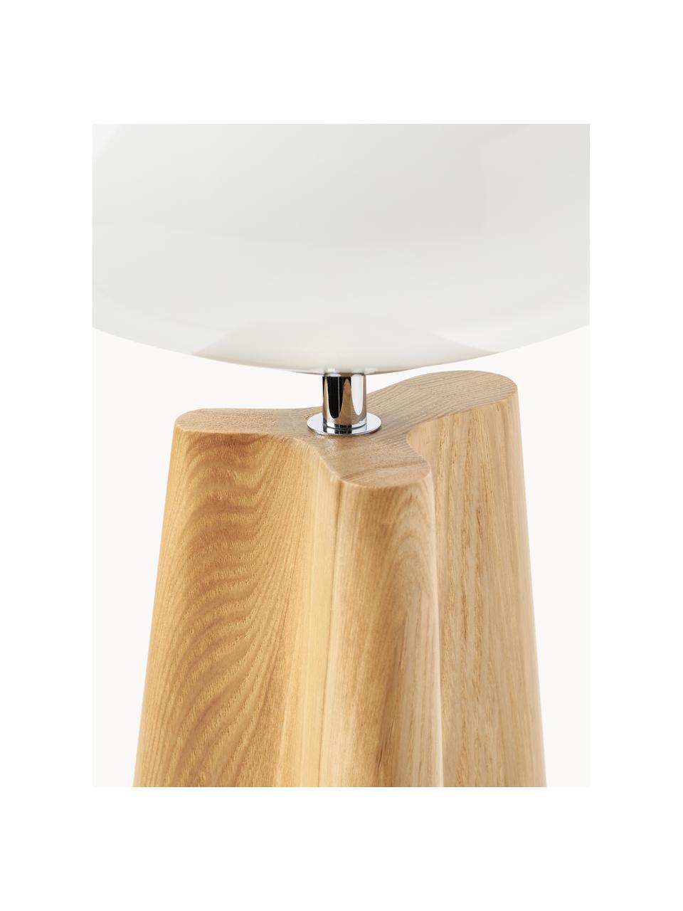 Lámpara de mesa de madera de fresno Aino, Pantalla: vidrio, Lámpara: madera de fresno, Cable: plástico, Madera clara, blanco, Ø 23 x Al 48 cm