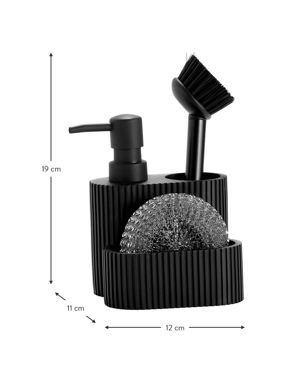 Dozownik na płyn do naczyń z gąbką Poly, 3 elem., Czarny, S 12 x W 19 cm