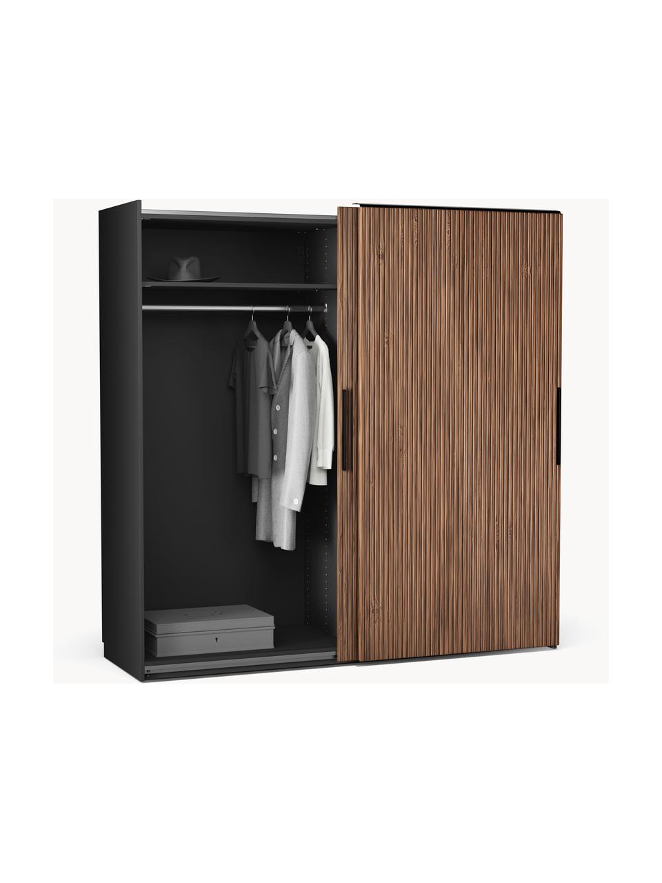 Armoire modulaire à portes coulissantes Simone, larg. 200 cm, plusieurs variantes, Aspect bois de noyer, noir, Basic Interior, larg. 200 x haut. 200 cm