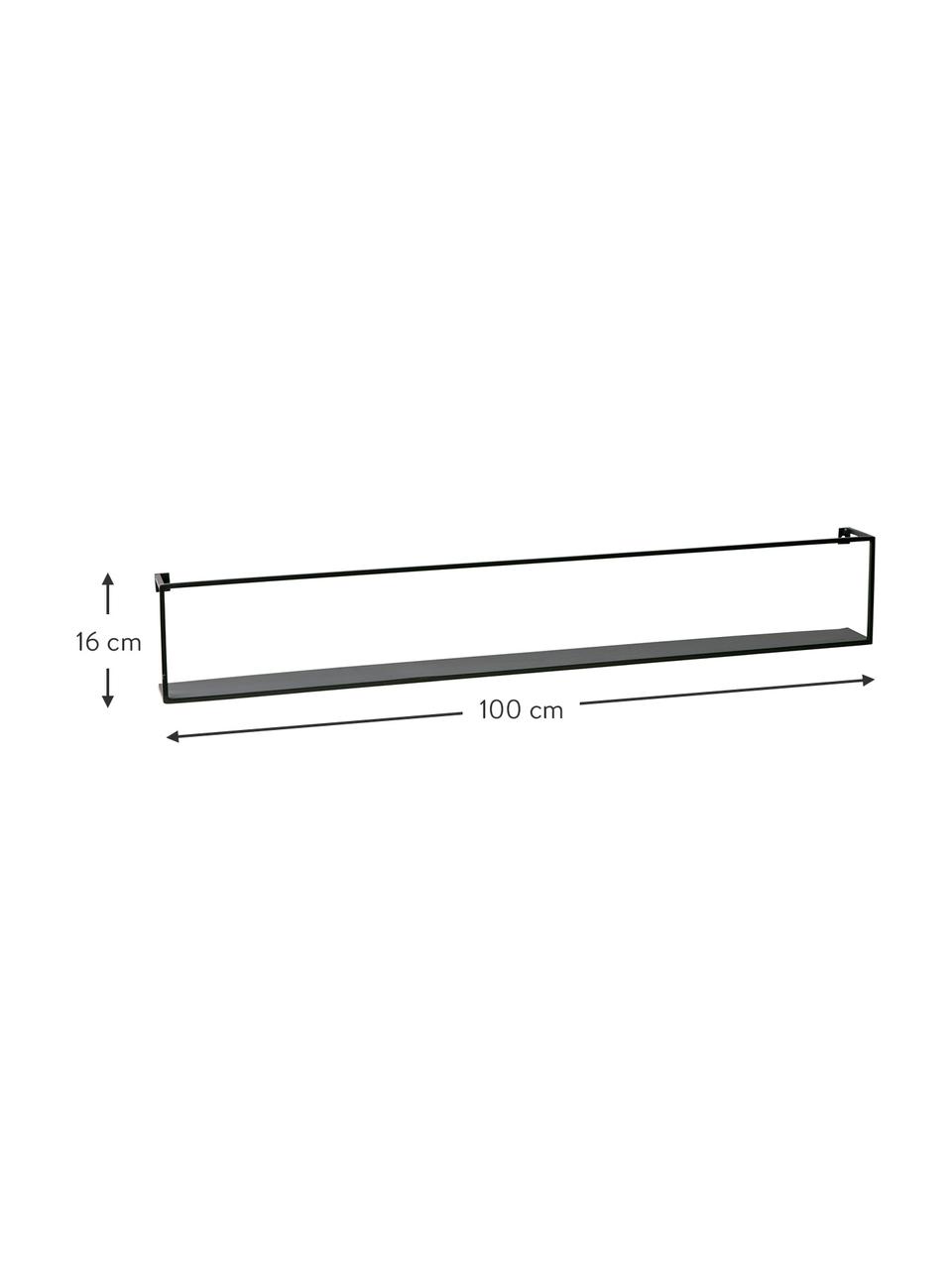 Kovová nástěnná police Meert, Potažený kov, Černá, Š 100 cm, V 16 cm