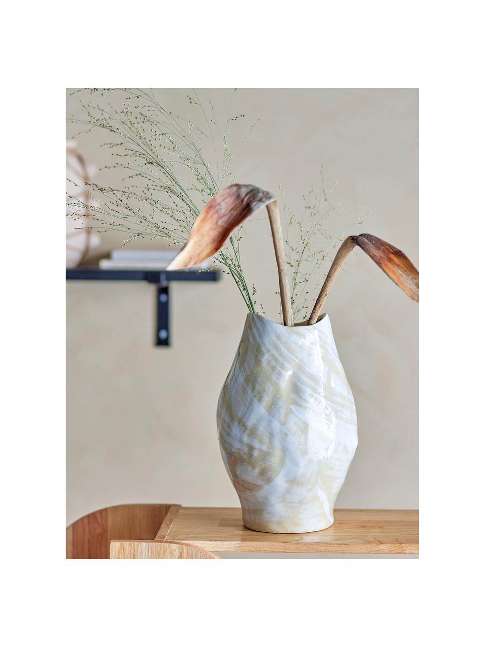 Vase à poser au sol Obsa, haut. 31 cm, Grès cérame, Beige clair, blanc, Ø 20 x haut. 31 cm