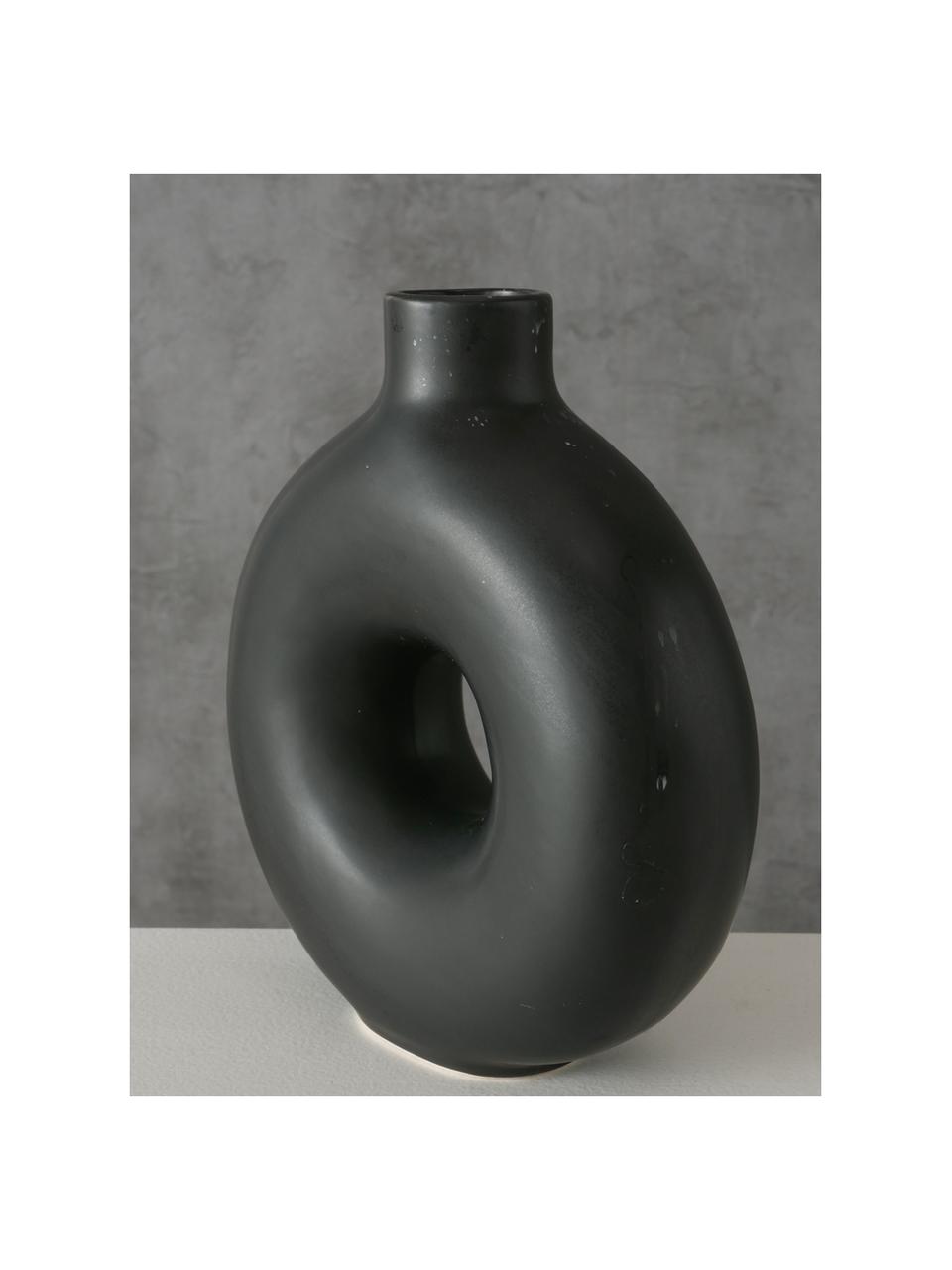 Handgefertigte Steingut-Vase Lanyo, Steingut, Schwarz, B 17 x H 20 cm