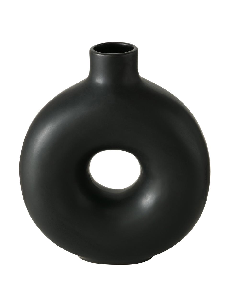 Handgefertigte Design-Vase Lanyo aus Steingut, Steingut, Schwarz, B 17 x H 20 cm