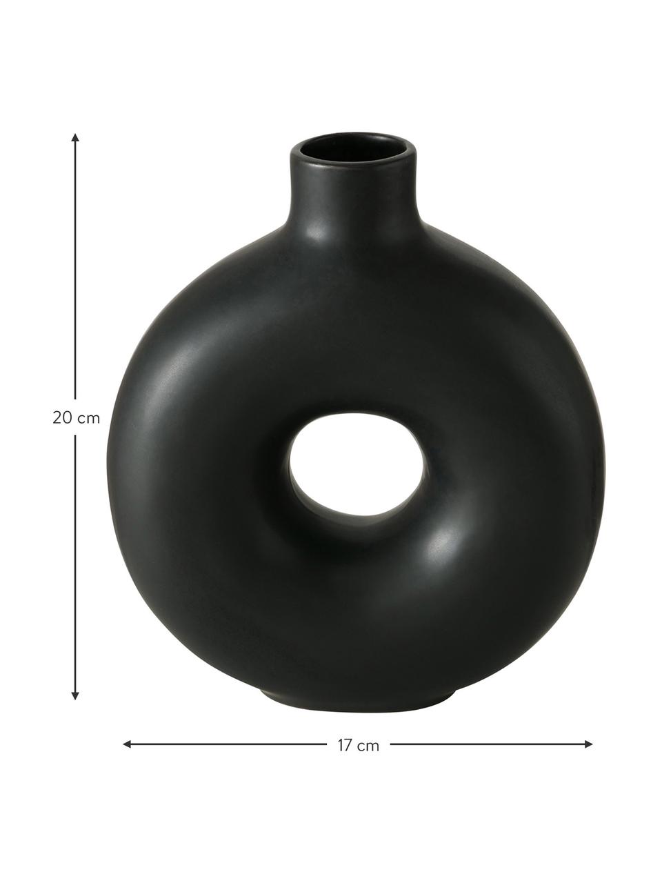 Handgefertigte Design-Vase Lanyo aus Steingut, Steingut, Schwarz, B 17 x H 20 cm