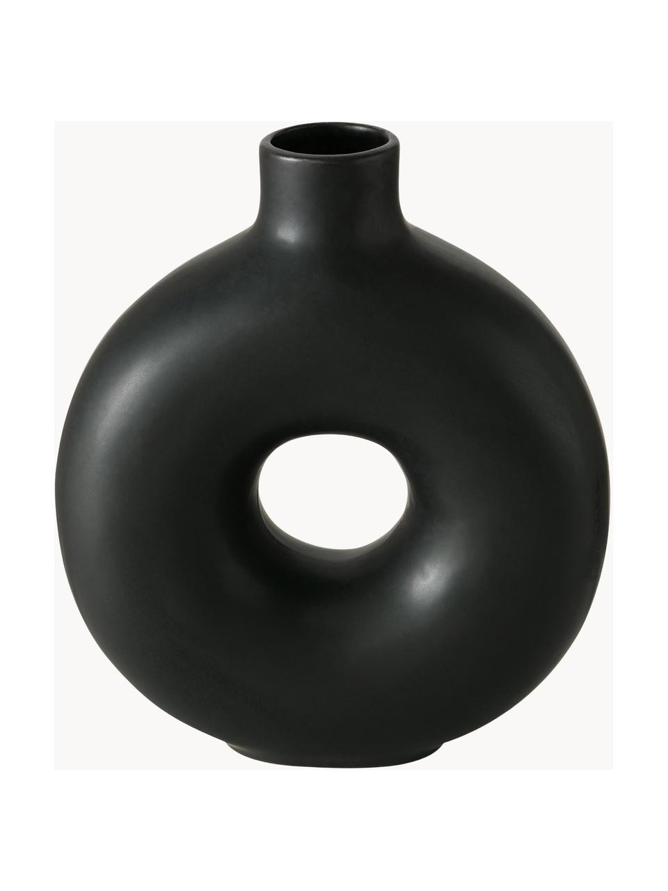 Handgefertigte Design-Vase Lanyo aus Steingut, H 20 cm, Steingut, Schwarz, B 17 x H 20 cm