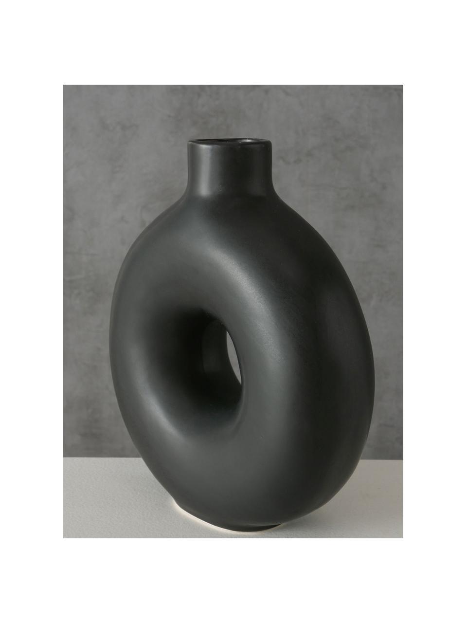 Handgefertigte Design-Vase Lanyo aus Steingut, H 20 cm, Steingut, Schwarz, B 17 x H 20 cm