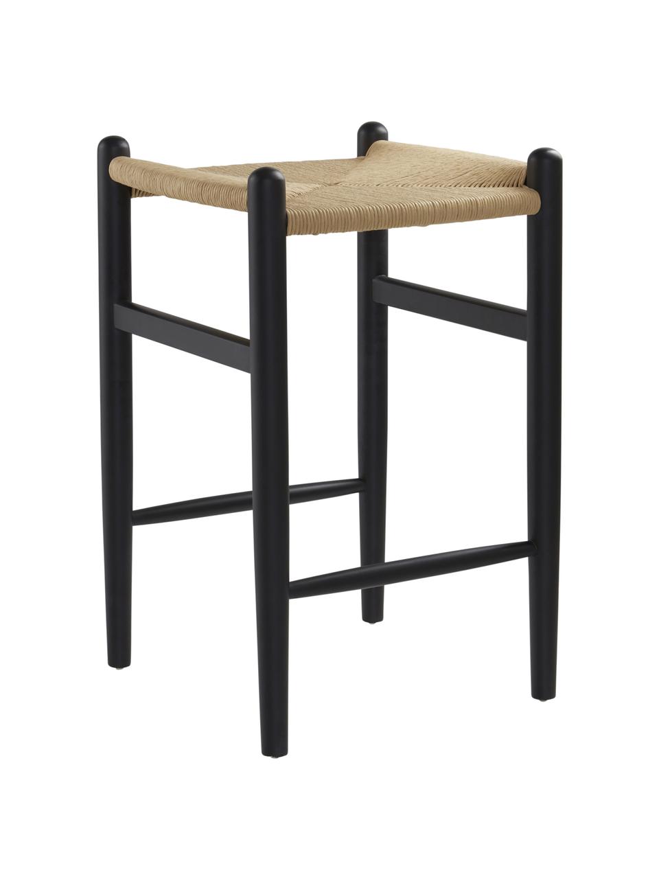 Taburete alto de madera de abedul Nattavaara, Estructura: madera de abedul pintada, Asiento: malla de papel, Negro, beige, An 42 x Al 65 cm