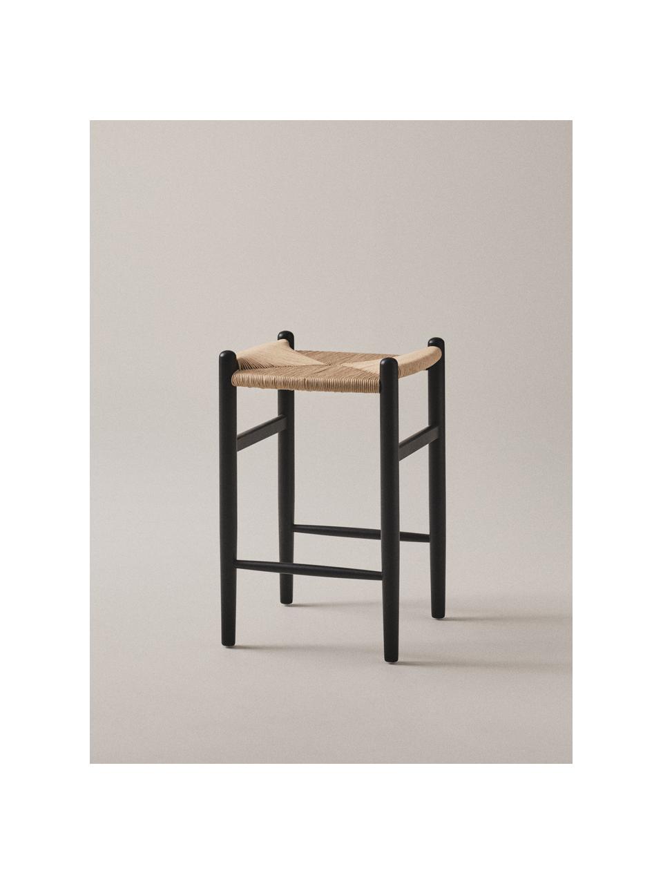 Barhocker Nattavaara aus Birkenholz, Gestell: Birkenholz, lackiert, Sitzfläche: Papiergeflecht, Schwarz, Beige, B 42 x H 65 cm