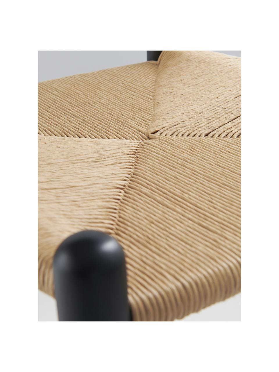 Barkruk Nattavaara uit berkenhout, Frame: berkenhout, gelakt, Zitvlak: papiergaas, Zwart, beige, B 42 x H 65 cm