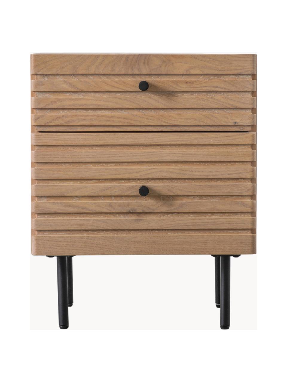 Mesilla de noche de madera Okayama, Estructura: tablero de fibras de dens, Madera de roble, negro, An 45 x Al 55 cm