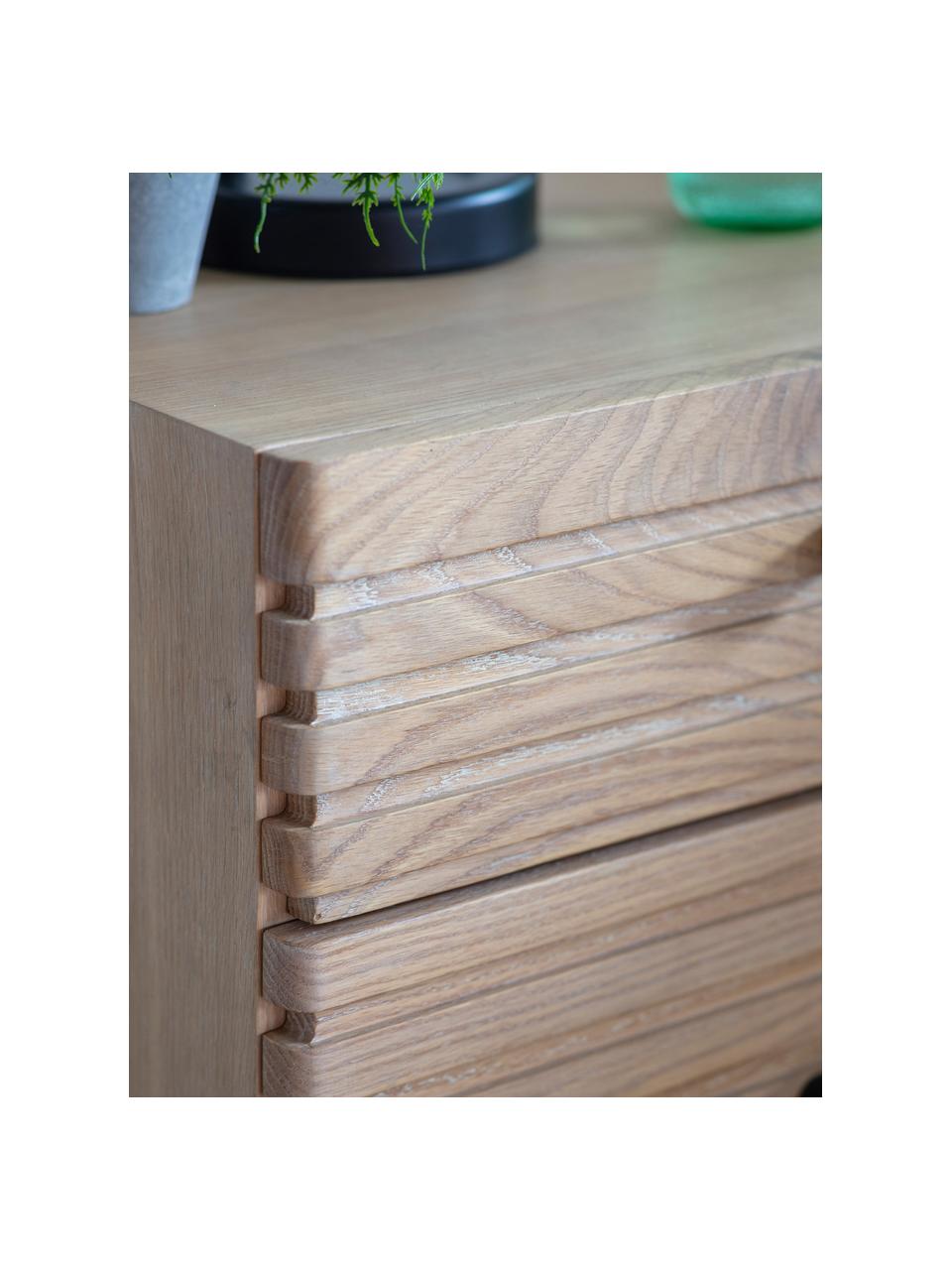 Holz-Nachttisch Okayama, Korpus: Mitteldichte Holzfaserpla, Eichenholz, Schwarz, B 45 x H 55 cm