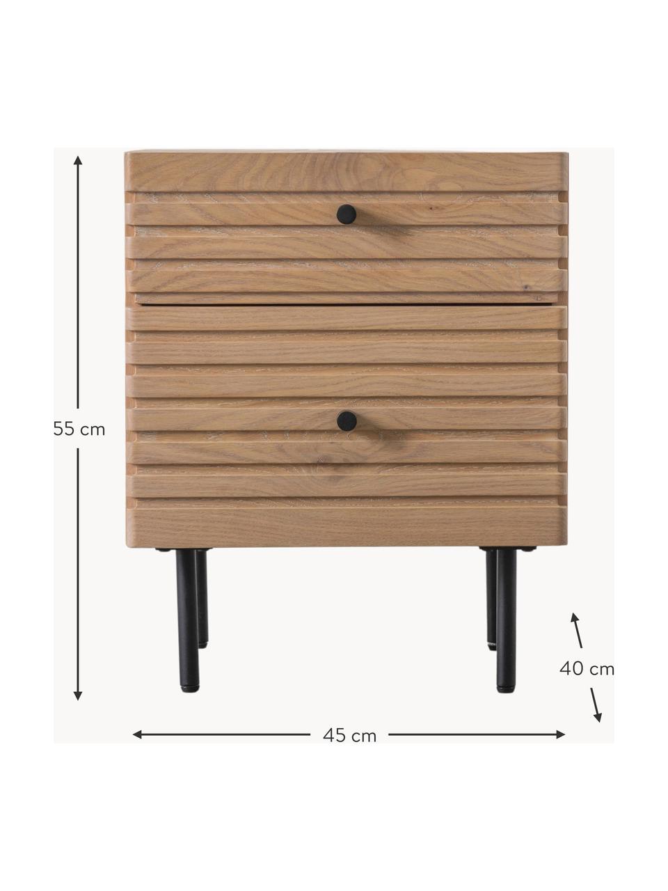 Drevený nočný stolík Okayama, Dubové drevo, čierna, Š 45 x V 55 cm