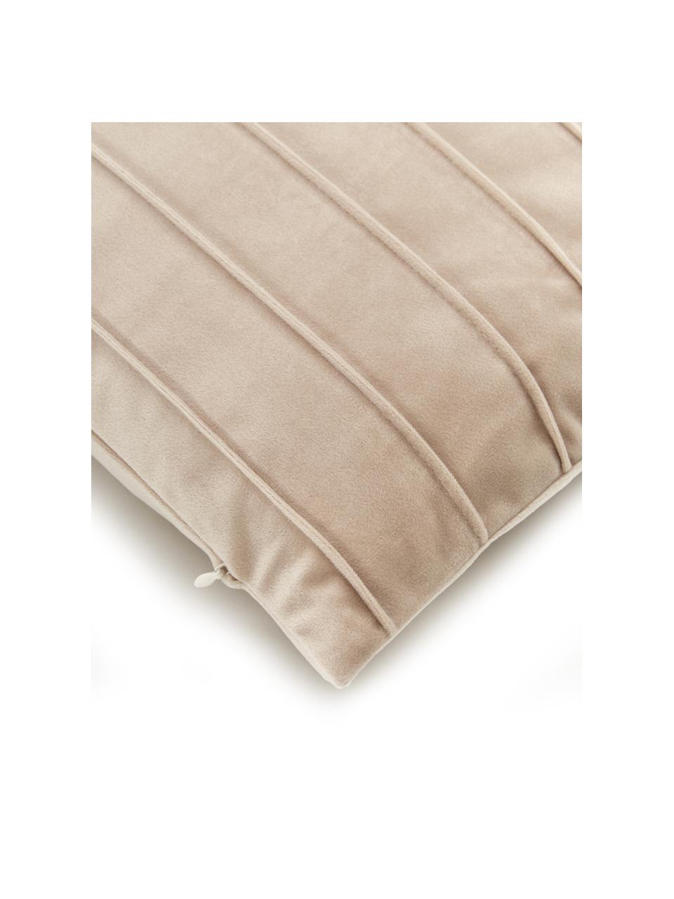 Housse de coussin en velours beige Lola, Velours (100 % polyester), Beige, larg. 30 x long. 50 cm