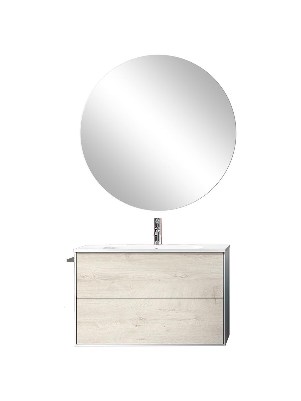 Set lavabo Ago, 4 pzas., Espejo: vidrio, Parte trasera: plástico ABS, Blanco, aspecto madera de roble, An 81 x Al 190 cm