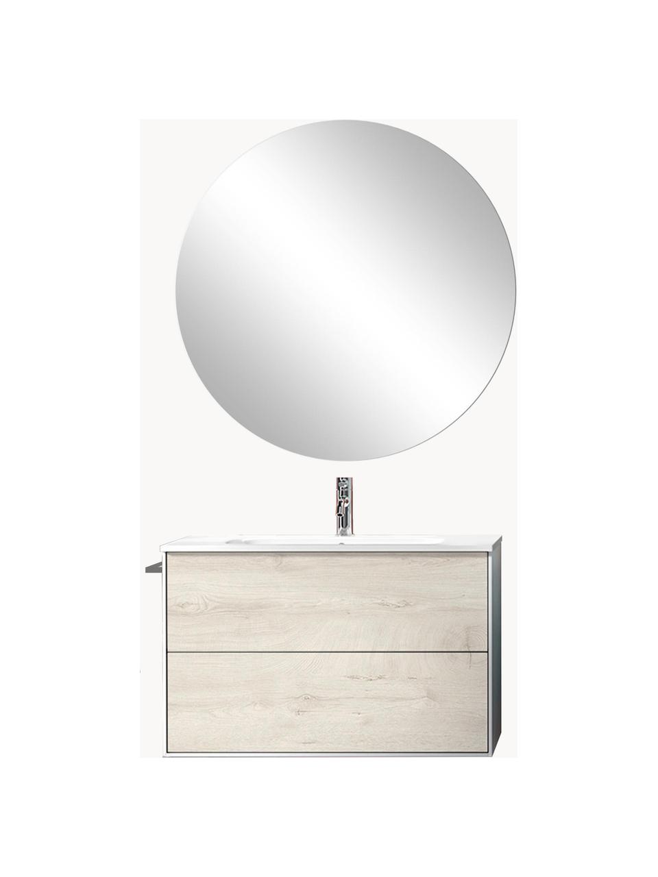 Set lavabo Ago 4 pz, Superficie dello specchio: lastra di vetro, Effetto legno di quercia, bianco, Larg. 81 x Alt. 190 cm
