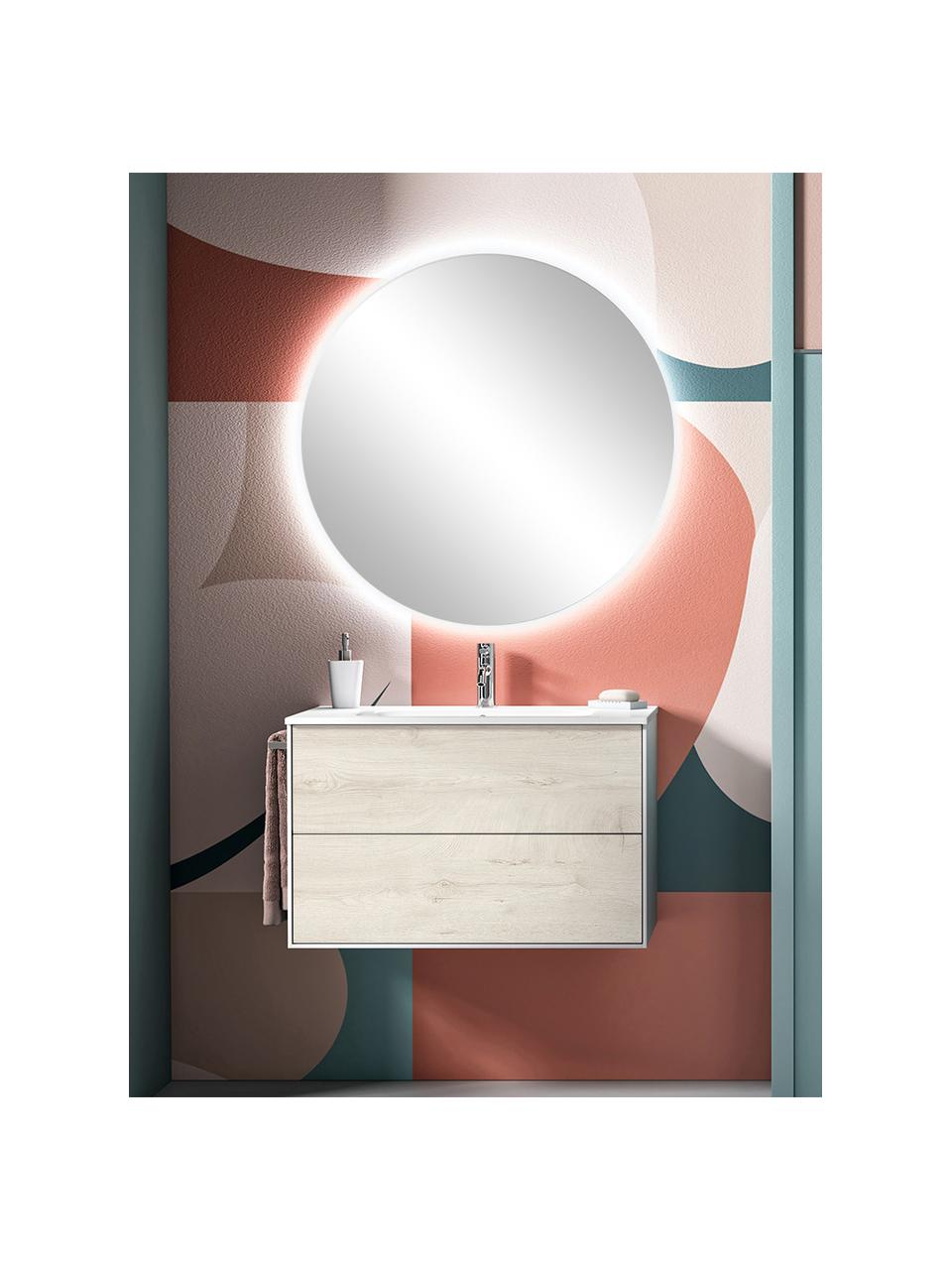 Waschtisch-Set Ago, 4-tlg., Spiegelfläche: Spiegelglas, Rückseite: ABS-Kunststoff, Eichenholz-Optik, Weiss, B 81 x H 190 cm