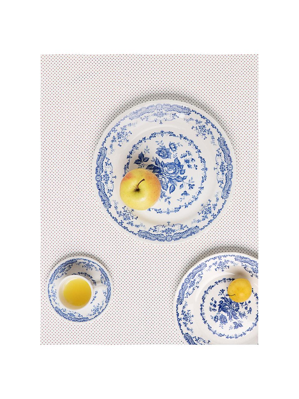 Teetassen mit Untertassen Rose mit Blumenmuster in Weiss/Blau, 2 Stück , Keramik, Weiss, Blau, Ø 9 x H 8 cm, 250 ml