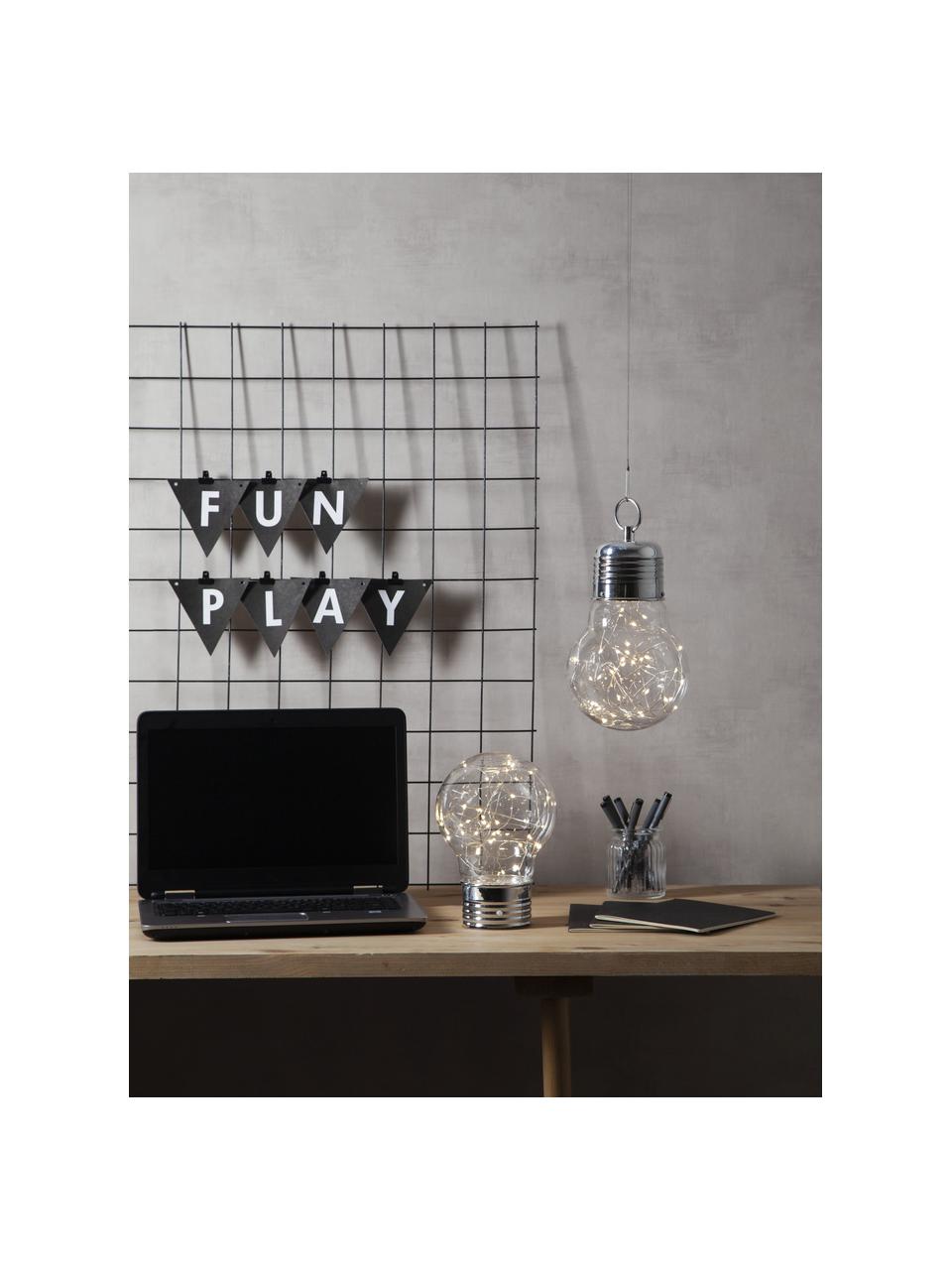 Mobiele hanglamp Bulby met tijdschakelaar, Lampenkap: kunststof, Fitting: metaal, Transparant, Ø 15 x H 24 cm