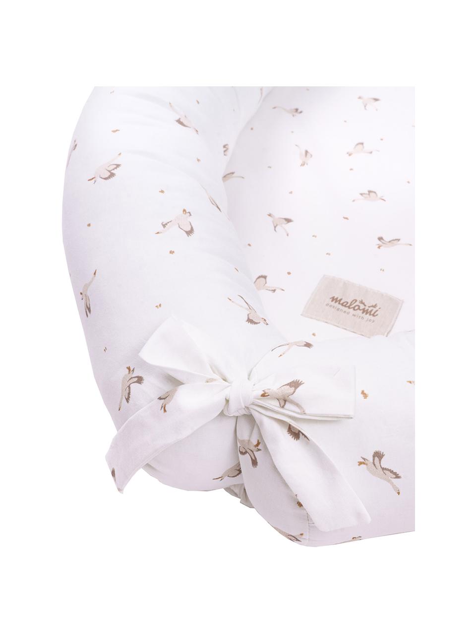 Handgefertigtes Baumwoll-Babynest Comfort, Bezug: 100 % Baumwolle, Matratze: Schaumstoff, Off White, Gansen-Motiv, B 55 x L 85 cm