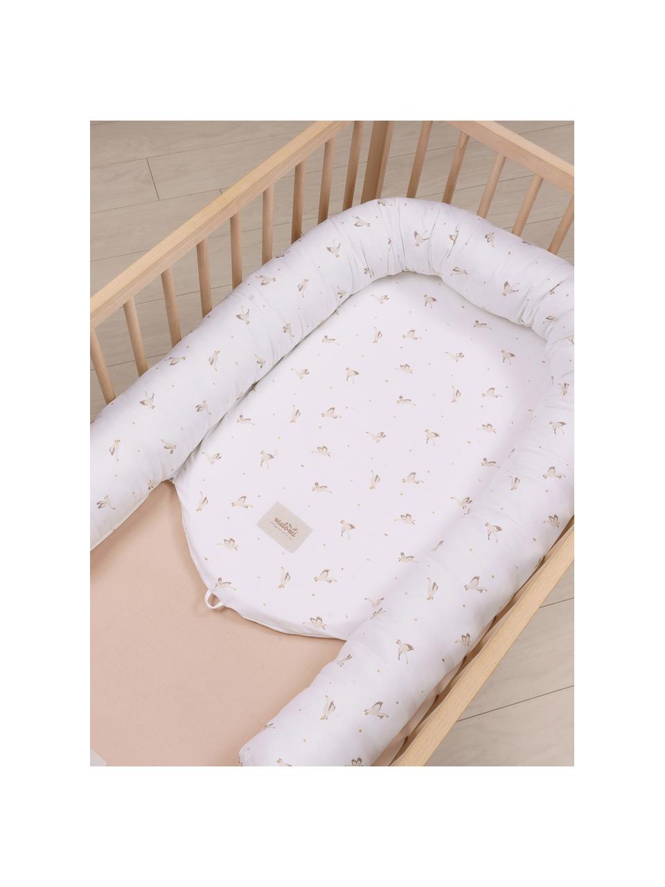 Ručně vyráběné bavlněné hnízdečko pro miminko Comfort, Tlumeně bílá, motiv husy, Š 55 cm, D 85 cm