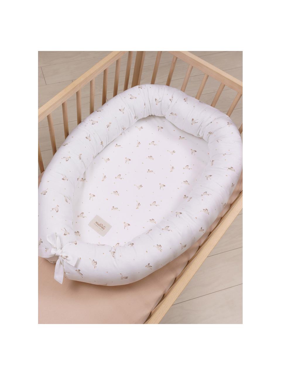 Nid d'ange en coton artisanal Comfort, Blanc cassé, motif oie, larg. 55 x long. 85 cm (taille M)