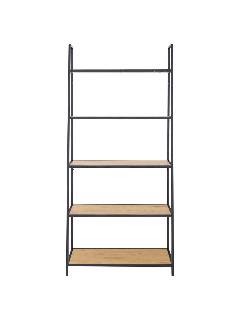 Regał z drewna i metalu Seaford, Stelaż: metal malowany proszkowo, Drewno naturalne, czarny, S 77 x W 175 cm