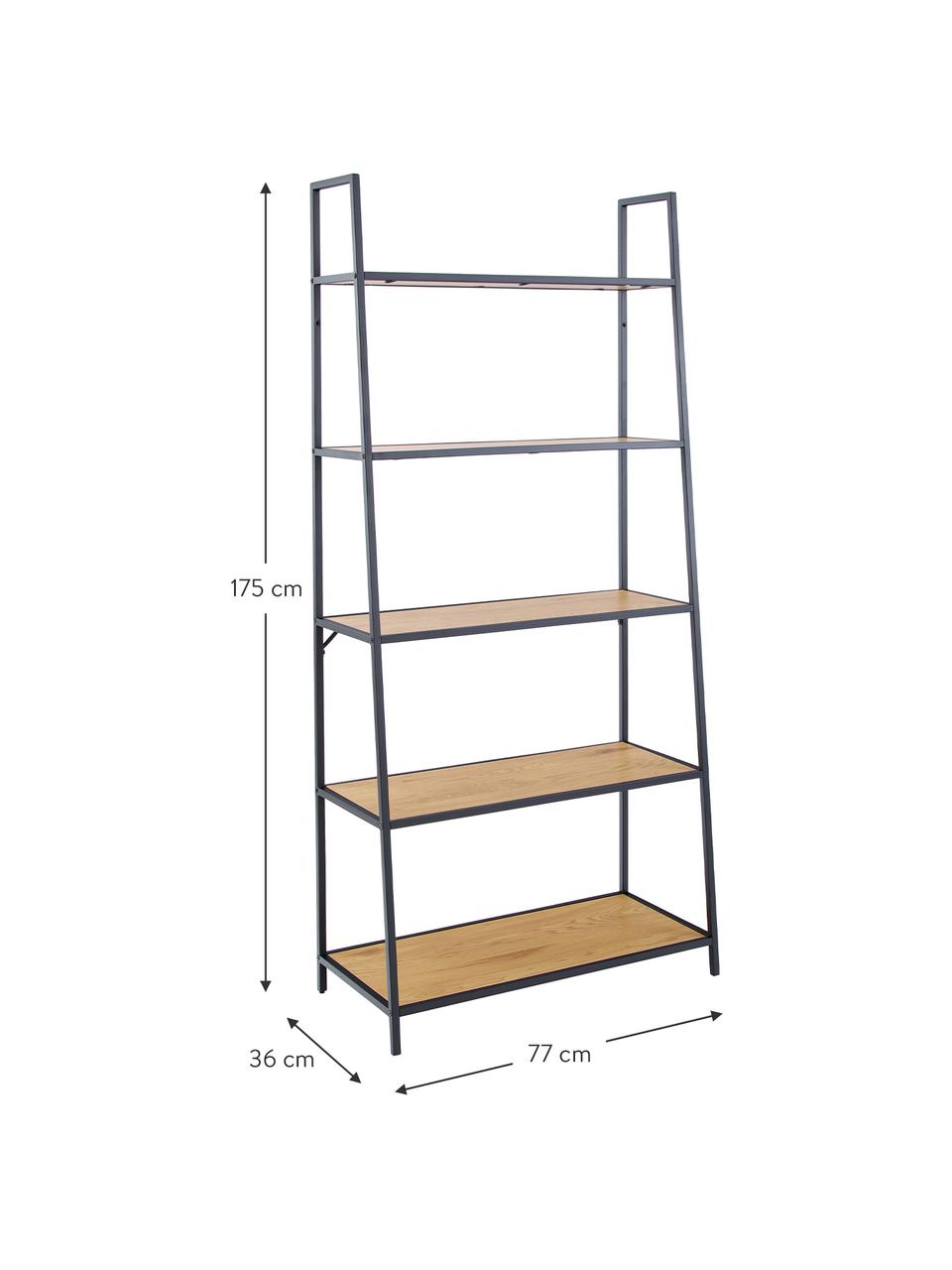 Regał z drewna i metalu Seaford, Stelaż: metal malowany proszkowo, Drewno naturalne, czarny, S 77 x W 175 cm
