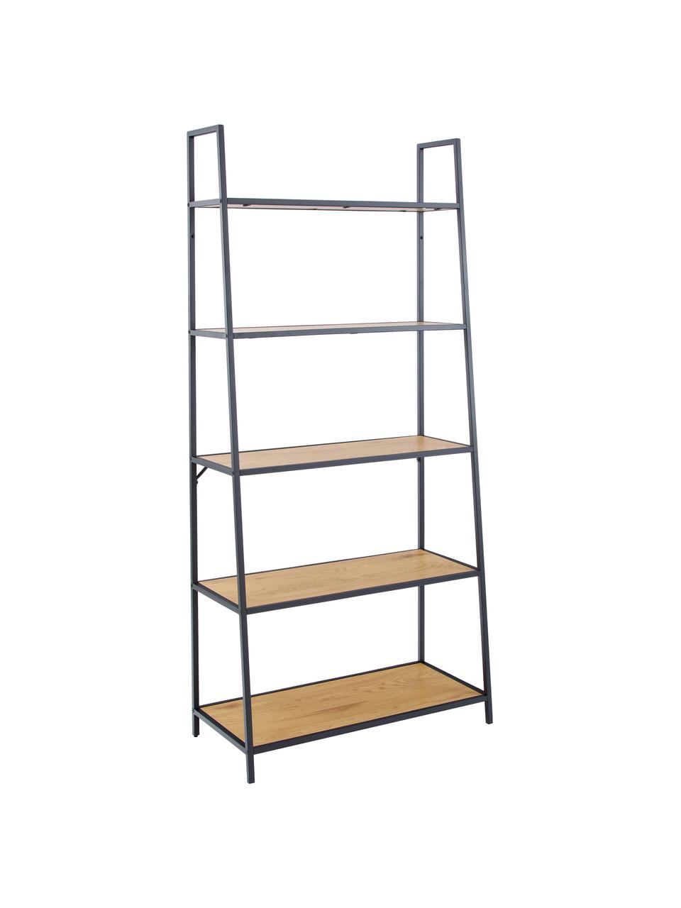 Estantería de madera y metal Seaford, Estantes: tablero de fibras de dens, Estructura: metal con pintura en polv, Madera, negro, An 77 x Al 175 cm