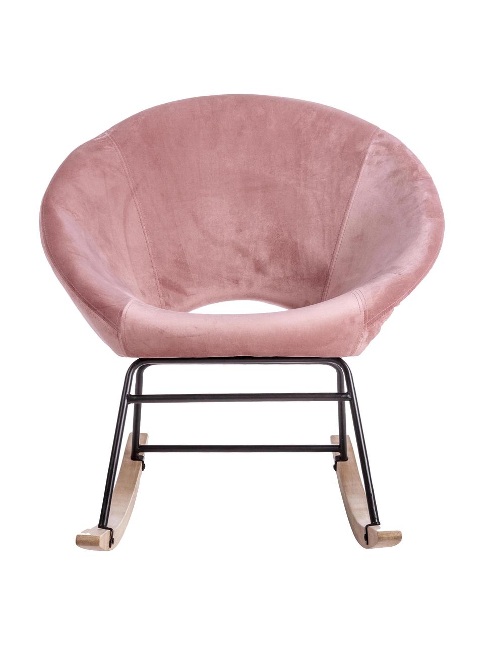 Fauteuil à bascule en velours rose Annika, Velours rose, larg. 74 x prof. 87 cm