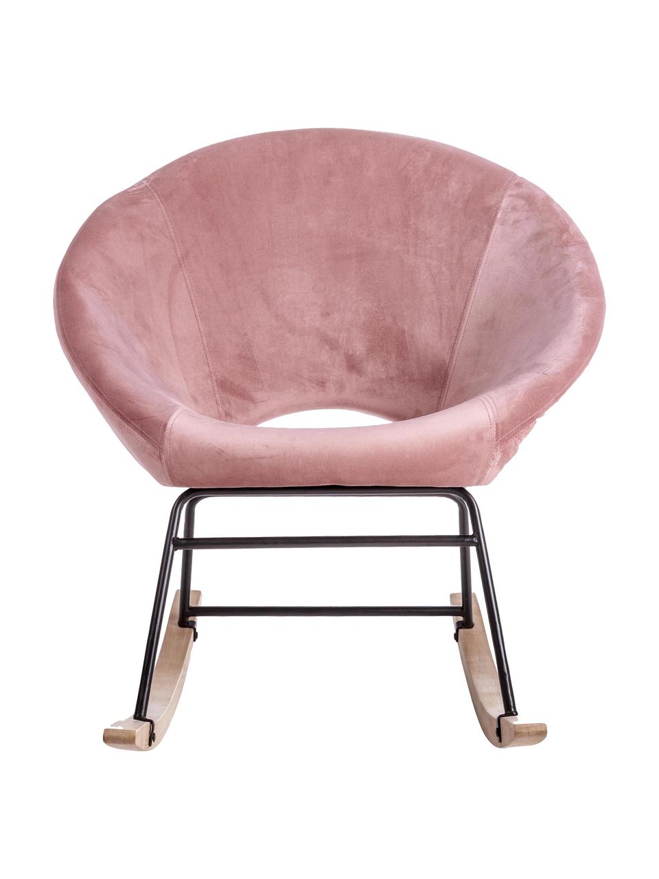 Fluwelen schommelstoel Annika in roze, Bekleding: polyester fluweel, Frame: gepoedercoat metaal, Frame: multiplex, metaal, Fluweel roze, B 74 x D 77 cm