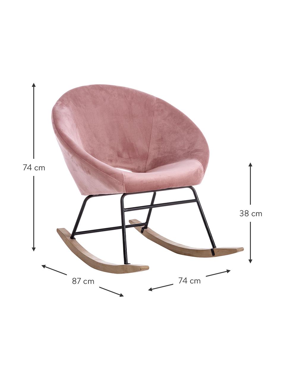 Fluwelen schommelstoel Annika in roze, Bekleding: polyester fluweel, Frame: gepoedercoat metaal, Frame: multiplex, metaal, Fluweel roze, B 74 x D 77 cm