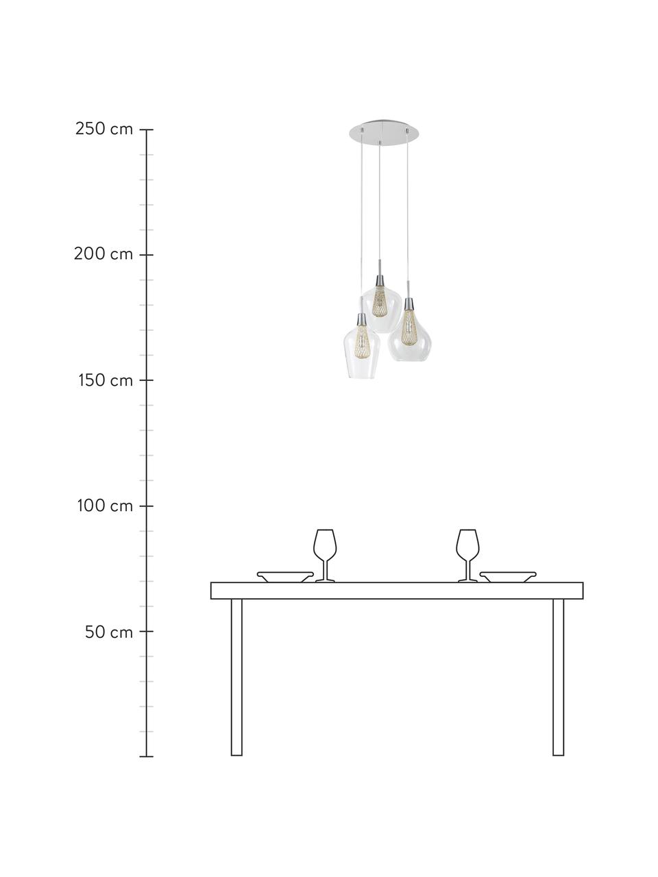 Cluster-Pendelleuchte Filo aus Glas, Baldachin: Metall, verchromt, Dekor: Metall, verchromt, Transparent, Messingfarben, Ø 36 x H 120 cm