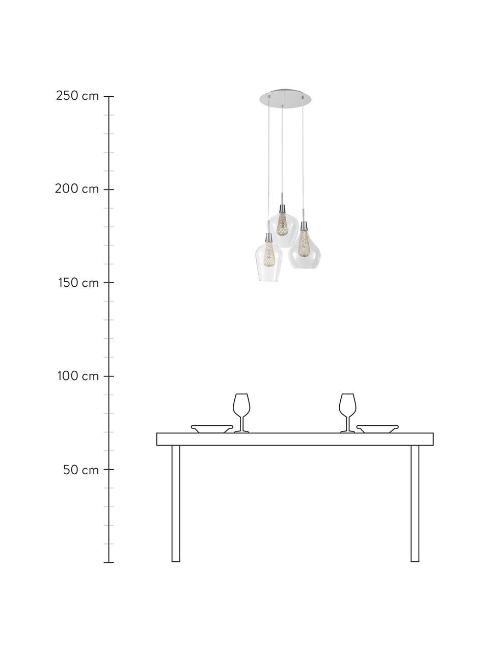 Cluster hanglamp Filo van glas, Transparant, messingkleurig, Ø 36 x H 120 cm