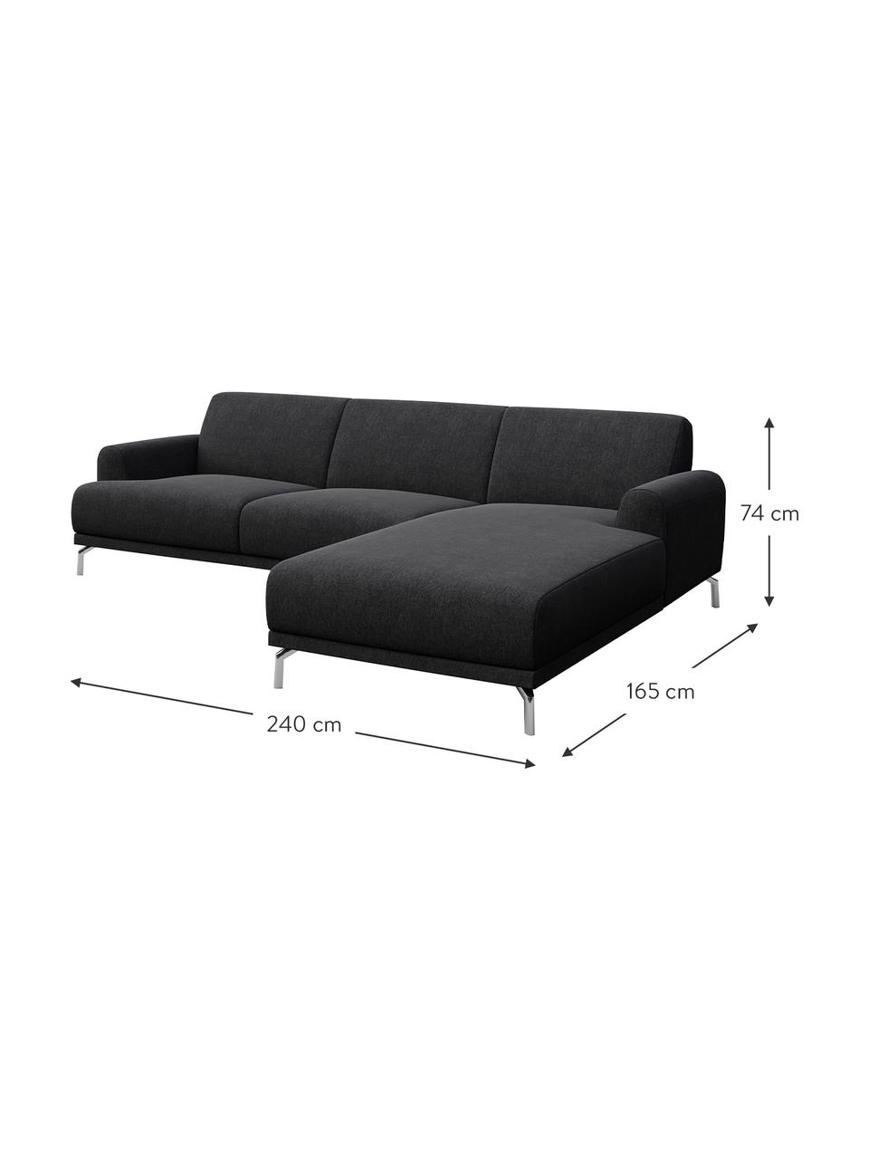 Sofa narożna Puzo, Tapicerka: 100% poliester, Nogi: metal lakierowany, Ciemny szary, S 240 x G 165 cm