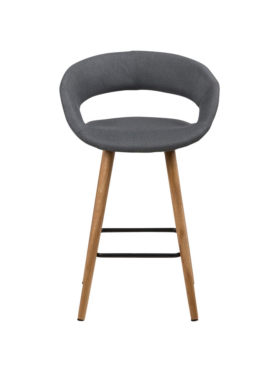 Chaise de comptoir Grace, 2 pièces, Revêtement : gris foncé Pieds : chêne Repose-pieds : noir, larg. 56 x haut. 87 cm