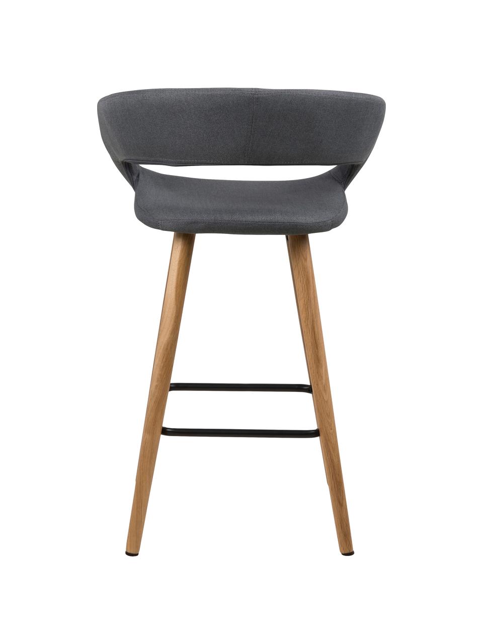 Sedia da bar Grace 2 pz, Rivestimento: poliestere, Gambe: legno di quercia, oliato, Rivestimento: grigio scuro Gambe: legno di quercia Poggiapiedi: nero, Larg. 56 x Alt. 87 cm