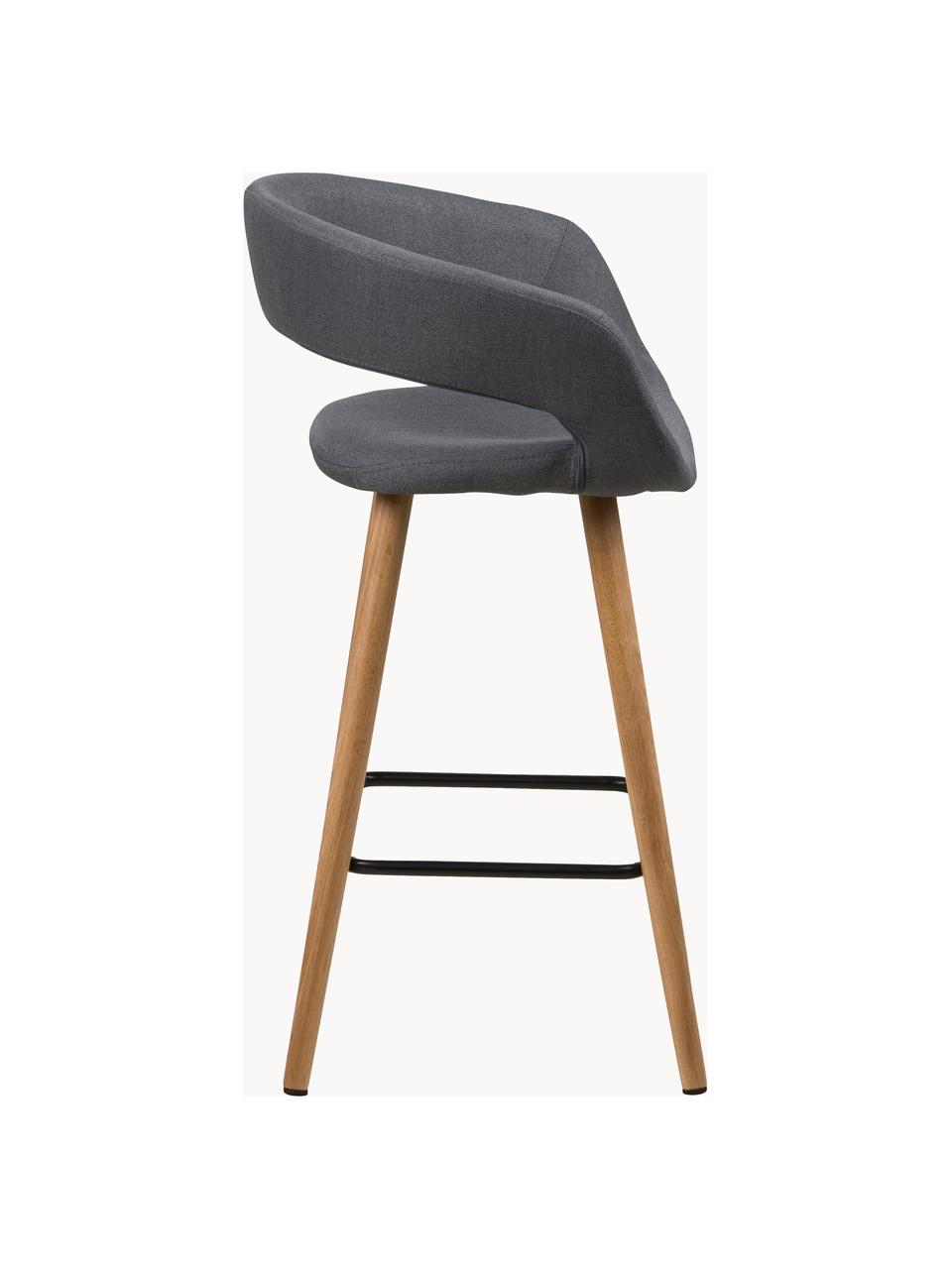 Barové židle Grace, 2 ks, Potah: tmavě šedá Nohy: dub Opěrka noh: černá, Š 56 cm, V 87 cm