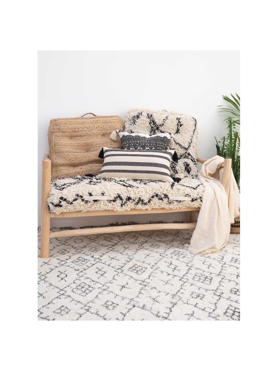 Federa arredo boho con motivo a rilievo e nappe Boa, 100% cotone, Nero, bianco, Larg. 45 x Lung. 45 cm