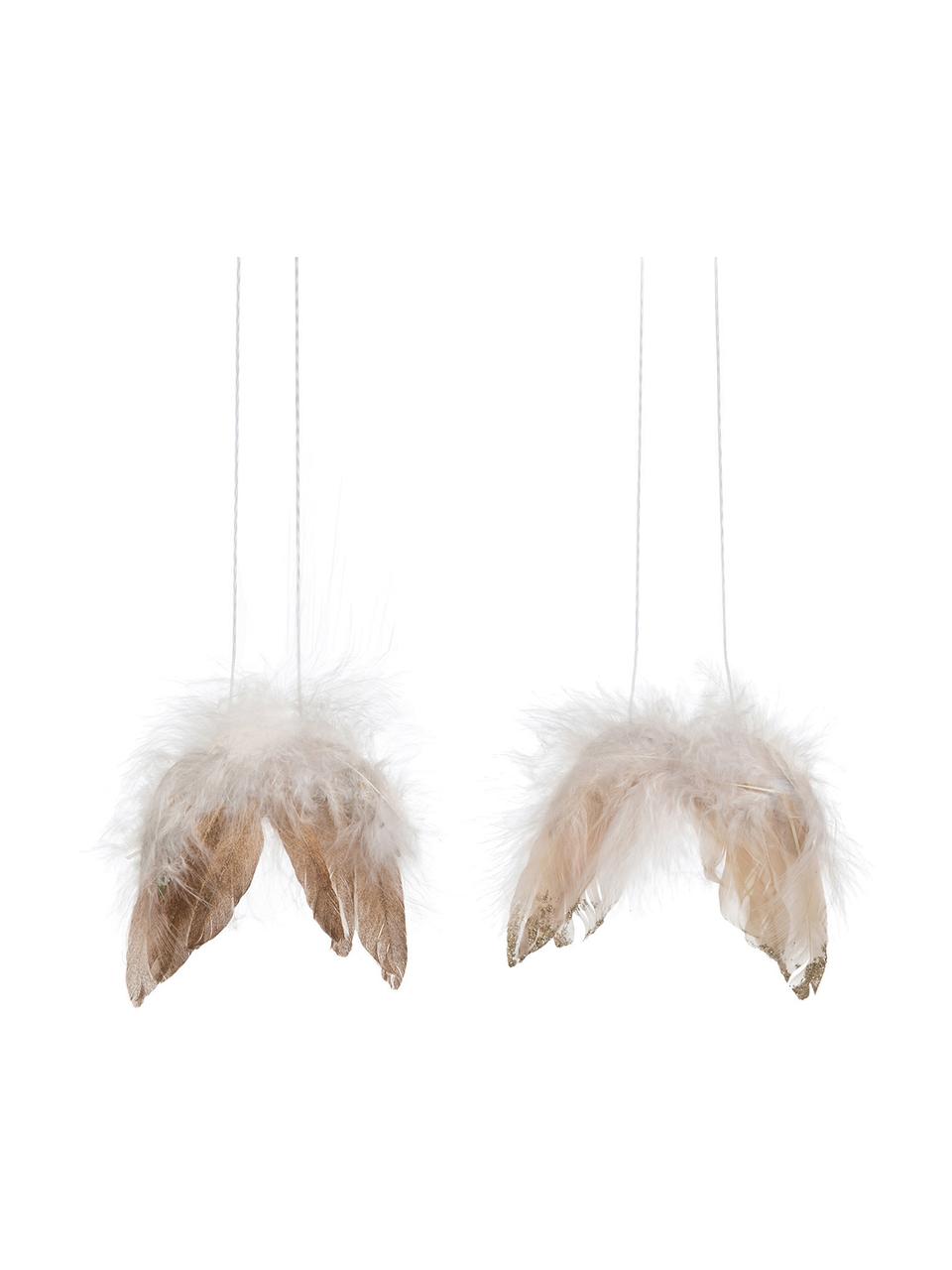 Adornos navideños Wings, 4 pzas., Pluma, Blanco, dorado, rosa, L 16 x Al 14 cm