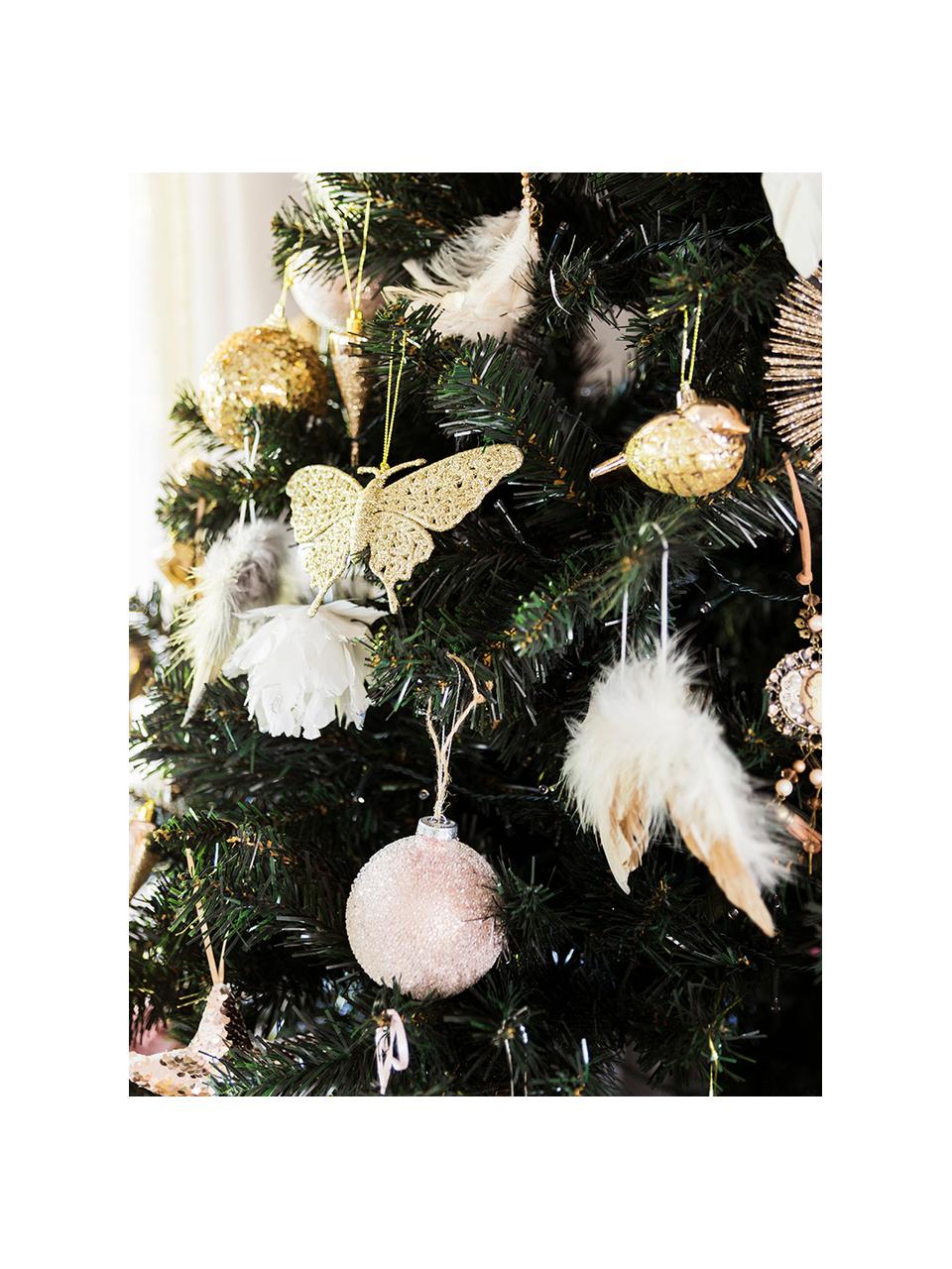 Adornos navideños Wings, 4 pzas., Pluma, Blanco, dorado, rosa, L 16 x Al 14 cm