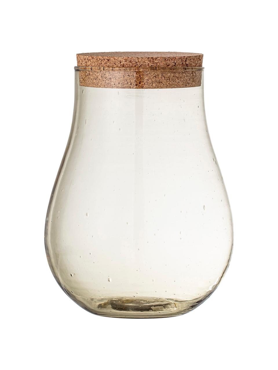 Großes bauchiges Aufbewahrungsglas Casie aus recyceltem Glas, Deckel: Kork, Braun, Ø 18 x H 26 cm